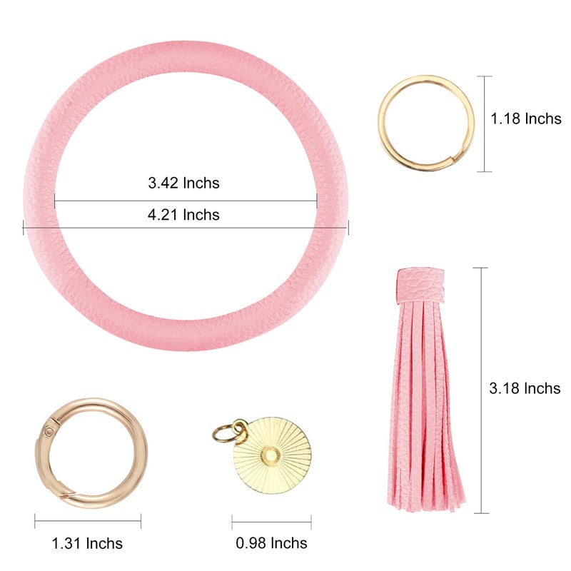 Weixiltc Large Circle Key Ring Leather Tassel Bracelet Holder Keychain Keyring For Women Girl (Pink) - Image 2